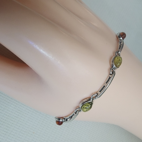 Baltic Amber multi color emerald fine 925 Sterling silver Link Bracelet - Picture 3 of 15